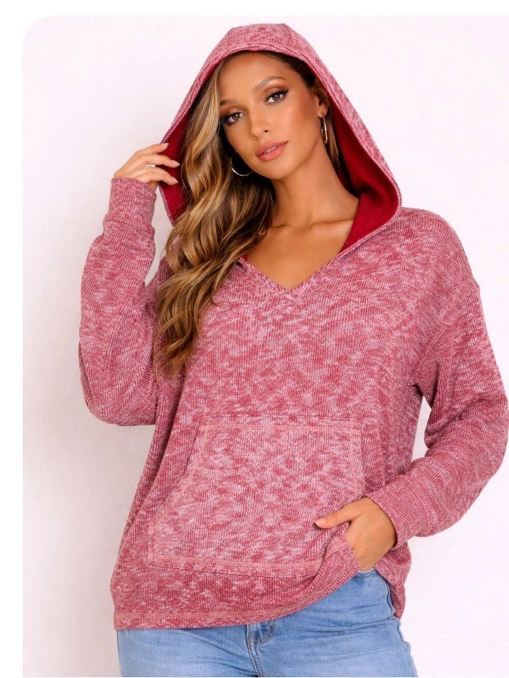 Paper Crane burgundy long sleeve hooded sweatshirt SZ SM kangaroo pocket